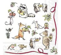 Lot de 20 serviettes en papier - Motif : animaux - Pour l'hiver - Décoration de table 33 x 33 cm