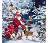 Lot de 20 serviettes en papier - Motif animaux qui se rassemblent autour du Père Noël - Pour enfants et adultes - 33 x 33 cm