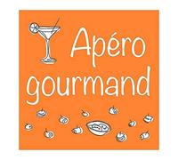 Lot de 20 serviettes en papier motif Apéro Gourmand sur fond Orange, 33 x 33 cm, déco printannière