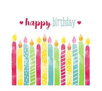 Lot de 20 serviettes en papier motif Bougies Happy Birthday sur fond Blanc, 33 x 33 cm, anniversaire