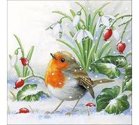 Lot de 20 serviettes en papier - Motif oiseau dans la neige - Décoration de table hivernale pour les amoureux des animaux - 33 x 33 cm