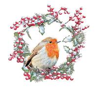 Lot de 20 serviettes en papier Motif oiseaux dans une couronne pleine de baies | Animaux | Hiver | Noël | Décoration de table 33 x 33 cm