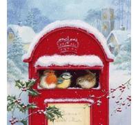 Lot de 20 serviettes en papier Motif oiseaux d'hiver dans une boîte aux lettres | Animaux | Hiver | Noël | Décoration de table 33 x 33 cm