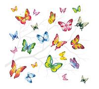Lot de 20 serviettes en papier motif papillons volants multicolores comme décoration de table avec animaux pour l'été 33 x 33 cm