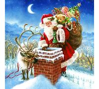 Lot de 20 serviettes en papier Motif Père Noël et renne sur la cheminée - Décoration de table pour Noël - 33 x 33 cm