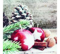 Lot de 20 serviettes en papier Motif pommes, branches et pommes de pin 33 x 33 cm