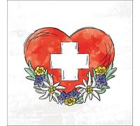 Lot de 20 serviettes en papier Motif villes et pays Un cœur pour la Suisse comme décoration de table 33 x 33 cm