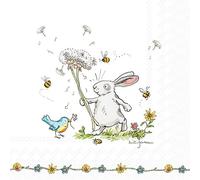 Lot de 20 serviettes en papier pour enfant Motif lapin avec pissenlit Convient également pour le découpage et la technique des serviettes 33 x 33 cm