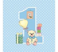 Lot de 20 serviettes en papier pour premier anniversaire avec ours en peluche bleu, pour fête prénatale, 1er anniversaire, découpage, décoration de table, 33 x 33 cm