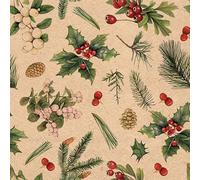 Lot de 20 serviettes en papier recy vec motif de Noël, branches, pommes de pin et baies en hiver comme décoration de table durable. Serviettes en papier avec motif. Convient également pour le