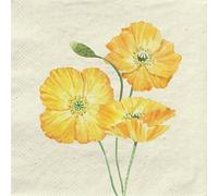 Lot de 20 serviettes en papier recyclé Motif fleurs de coquelicots jaunes Serviettes en papier avec motif Convient également pour le découpage et la technique des serviettes 33 x 33 cm