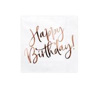 Lot de 20 serviettes en papier rose gold Happy Birthday 33 x 33 cm