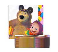 Lot de 20 serviettes en papier sous licence officielle Masha et l'ours - Parfaites pour les fêtes d'enfants, les anniversaires et les événements spéciaux - Colorées et absorbantes