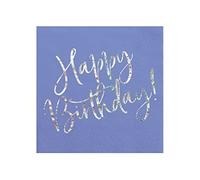 PartyDeco Lot de 20 serviettes en papier, 33 x 33 cm, à 3 couches, avec inscription « Happy Birthday », pour anniversaire