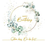 Lot de 20 serviettes Happy Birthday autour d'eucalyptus blanches - Anniversaire - Invités - Homme et femme - Schön que tu es là - Bricolage - Découpage - Technique de serviette - Décoration de table