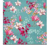 Lot de 20 serviettes Magnolia sur fond bleu / fleurs / printemps / Pâques 33 x 33 cm