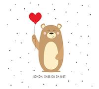 Lot de 20 serviettes Ours avec cœur, ours mignon, animaux, fête, « Schön dass du hier bist », décoration de table, découpage, technique de serviette 33 x 33 cm