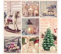 Lot de 20 serviettes patchwork pour Noël/boules/bougies/voitures/hiver/Noël 33 x 33 cm