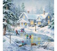 Lot de 20 serviettes pour enfants en patinant sur glace - Décoration de table hivernale avec enfants dans la neige - 33 x 33 cm.