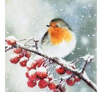 Lot de 20 serviettes Scène hivernale avec oiseaux | Neige | Naturel 33 x 33 cm