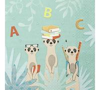 Lot de 20 serviettes suricates à l'école - Rentrée des classes - Enfants garçons et filles - ABC - Décoration de table 33 x 33 cm
