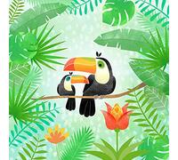 Lot de 20 serviettes toucans dans la jungle sauvage | Animaux | Oiseaux | Forêt vierge | Décoration de table 33 x 33 cm