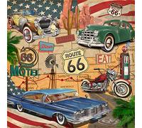 Lot de 20 serviettes USA Trip - Route 66 - Voitures classiques - Amérique - Vintage 33 x 33 cm