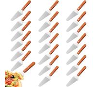 Lot de 20 spatules à pizza en acier inoxydable avec poignées en bois, pelle à pâtisserie, pelle à gâteau, trancheuse triangulaire pour un service facile