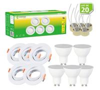 Lot de 20 Spot LED 4.9W 120° GU10 orientable downlight Ø90 Lumière Blanc Neutre