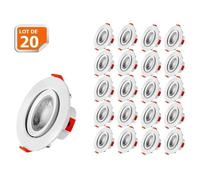 Lot de 20 Spot LED encastrable pour plafond - LAMPESECOENERGIE - GU10 - Blanc Neutre - 425lm - Orientable 38°