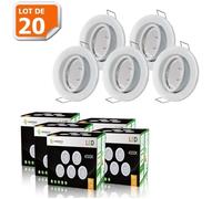 Lot de 20 spots LED encastrables orientables blancs avec ampoule GU10 230V équivalent 50W lumière blanc neutre