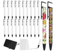 Lot de 20 stylos à bille à transfert thermique avec film rétractable, revêtement en aluminium blanc, stylos de sublimation personnalisables pour bureau, école et projets d'artisanat