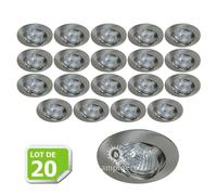 Lot de 20 Support encastrable orientable ronde pour ampoules halogènes CFL ou LED diametre 81mm Couleur acier brossé ref.970