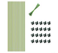 Lot de 20 supports de plantes pour orchidées, avec support en métal pliable réglable et clips verts revêtus de plastique pour jardinage intérieur/extérieur