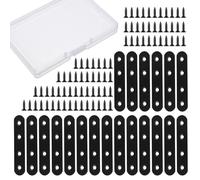 Lot de 20 supports droits plats pour bois - Noir - Plaques de réparation plates avec vis en acier inoxydable - Fixations pour joindre des meubles en bois