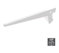 Emuca 7908212 Équerres d'étagère pour rail simple perforation pas 50mm, blanc, 300mm, Set de 20 pièces