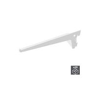 Emuca 7908112 Équerres d'étagère pour rail simple perforation pas 50mm, blanc, 250mm, Set de 20 pièces