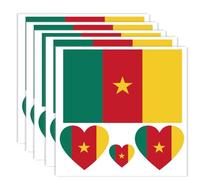 Lot de 20 tatouages de drapeau du Cameroun - Bannière camerounaise - Autocollants de décoration - Rectangulaires - Cœur étanche - Pour fête parade (5 feuilles)