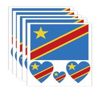 Lot de 20 tatouages de drapeau du Congo, bannière congolaise, autocollants de décoration, rectangulaires, cœurs, imperméables, autocollants pour fête parade Congo (5 feuilles)