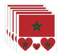 Lot de 20 tatouages de drapeau marocain - Bannière marocaine - Autocollants de décoration - Rectangle - Cœur étanche - Autocollants pour fête parade Morocco (5 feuilles)