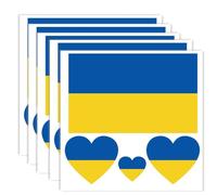 Lot de 20 tatouages de drapeau ukrainien, bannière ukrainienne, autocollants de décoration, rectangulaires, cœur, imperméable, autocollants pour fête défilée Ukraine (5 feuilles)
