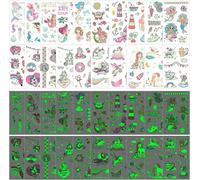 Lot De 20 Tatouages Ephemere Lumineux Pour Enfants,Plus De 200 Motifs,Imperméables,Motif Licorne Et Sirène Pour Visage Corps Fête Anniversaire Festival Maquillage Halloween Noël