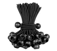 Lot de 20 tendeurs noirs de 15 cm avec boules - Attaches élastiques robustes pour drapeaux et bâches de fixation durables pour mâts télescopiques, tentes, bâches de camping, auvents, auvents et