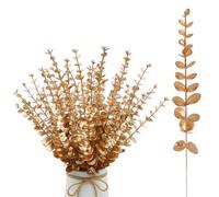 Lot de 20 tiges d'eucalyptus artificielles pour maison, bureau, bouquet, centre de table, décoration de mariage, décoration de Noël (doré)