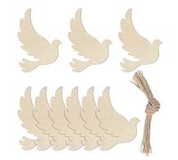 Lot de 20 tranches de bois à suspendre en forme de pigeon en forme de colombe brut avec ficelles pour décoration de Noël, mariage, fête d'anniversaire