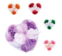 Lot de 20 Trousses avec 6 Fleurs de Savon présentées dans Une boîte cœur avec Ruban - Détails de Mariage, Communions invitées.