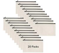 Lot de 20 trousses de maquillage vierges en toile avec fermeture éclair pour articles de toilette et cosmétiques, trousse à crayons et petits sacs de rangement