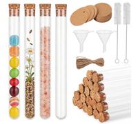 Lot de 20 tubes à essai en plastique avec bouchon, 16 x 150 mm - Transparent (20 ml) - Avec entonnoir, étiquettes et ficelle - Verres incassables pour cadeaux d'invités, mariage, épices, fleurs