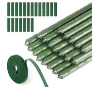 Lot de 20 tuteurs verts pour plantes de jardin, tubes en acier revêtus de plastique, bâtons de support pour plantes avec 15 connecteurs et 1 attache pour plantes, piquets de support pour fleurs et