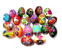 Lot de 20 œufs de Pâques en bois peints à la main - 60 x 45 mm, taille d’un œuf de poule - Décoration de Pâques